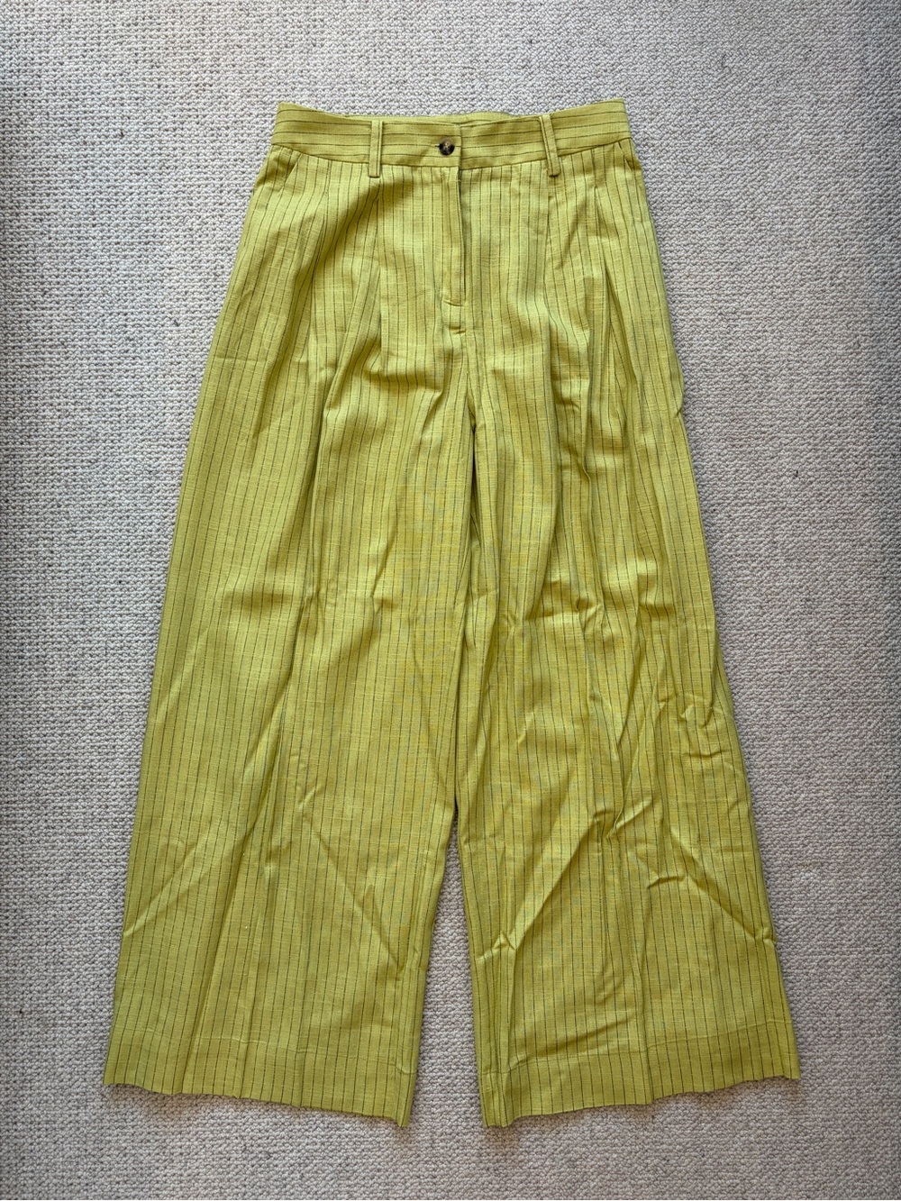 Mango MNG Lime Pinstripe Wide Leg Pants Size 6